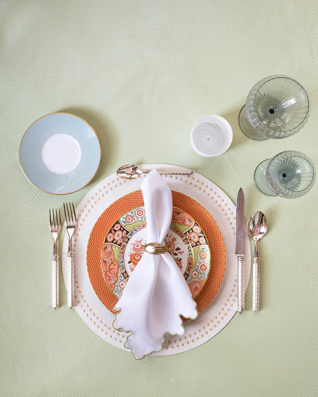 Notched Linen Napkin, Green - Image 5